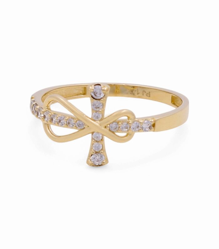 14K Yellow Gold Egyptian Cross Women's Ring with Cz / Size: 8 / Weight: 1.5 GR / CPWR4CS
