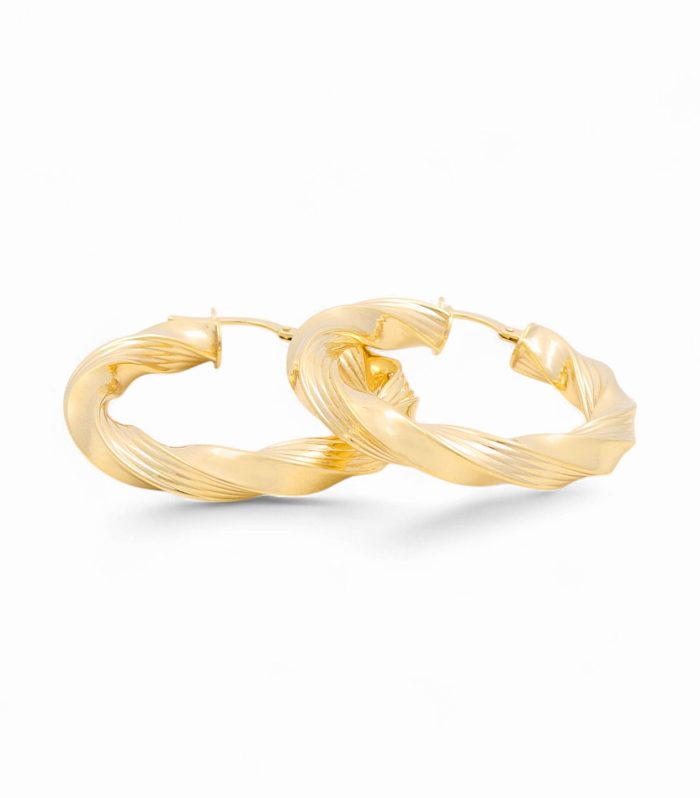 14K Yellow Gold Women's Twist Hoops Earrings / Size: 5mmx25mm / Weight: 4 GR / 240-00662