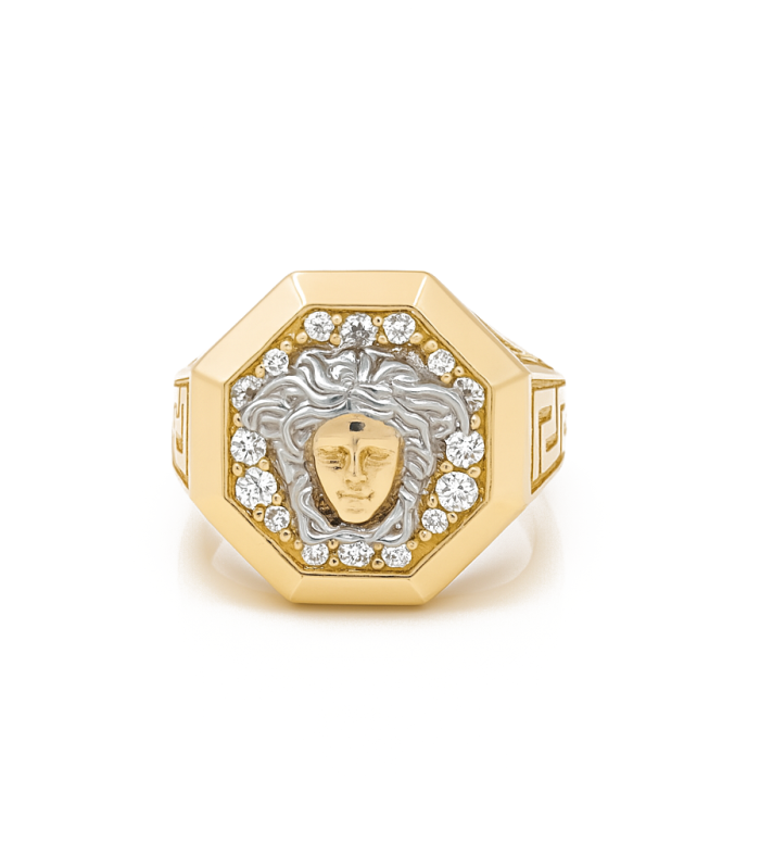 [:en]14K Yellow and White Fashion Medusa Men's Ring with White Cz / Size: 11.5 / Weight: 9.8 GR / DQMRTT4VS[:]
