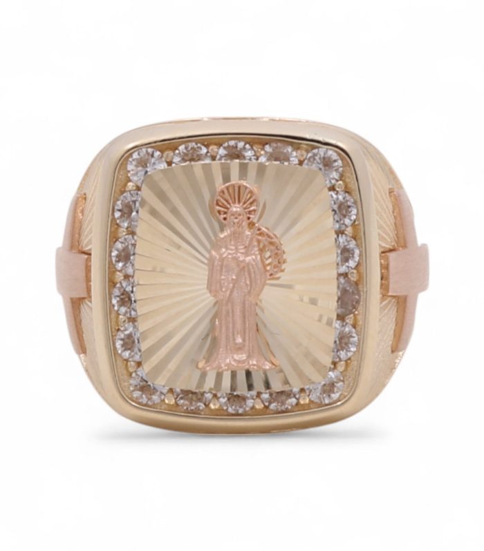 [:en]14K Yellow and Rose Gold Santa Muerte Men's Ring with White Cz / Size: 11.5 / Weight: 10.1GR / DQMRTT4FS-1[:]