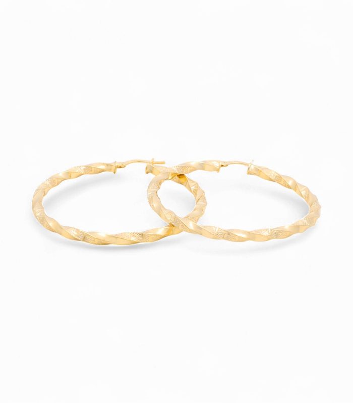 14K Yellow Gold Twist Hoops Earrings with Greek / Size: 5mmx40mm / Weight: 5.8 GR /
