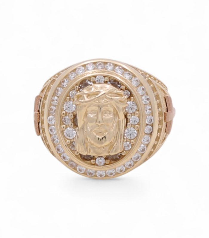 [:en]14K Yellow and Rose Gold Christ Head Men's Ring with White Cz / Size: 11.5 / Weight: 9.8 GR / DQMRTT4CR[:]