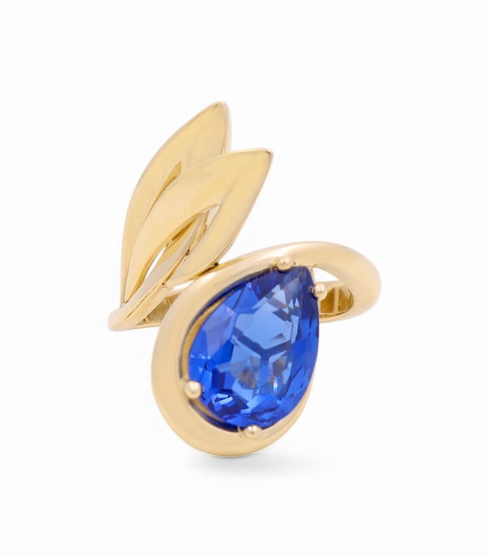 14K Yellow Gold Fashion Women's Ring with Blue Cz / Size: 9 / Weight: 6.4 GR / CPWR4FS-10