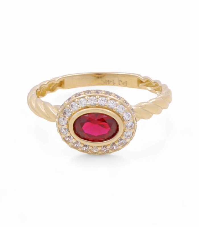 14K Yellow Gold Fashion Women's Ring with Red Cz / Size: 8 / Weight: 2.4 GR / CPWR4FS-19