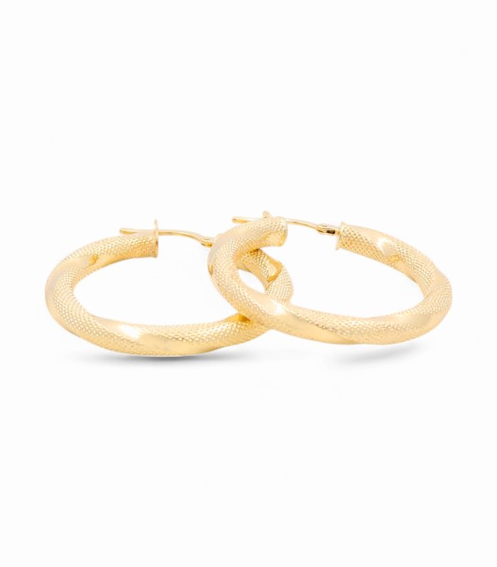 14K Yellow Gold Women's Fashion Hoops Earrings with Diamond Cut / Size: 3.5mmx25mm / Weight: 2.8 GR /
