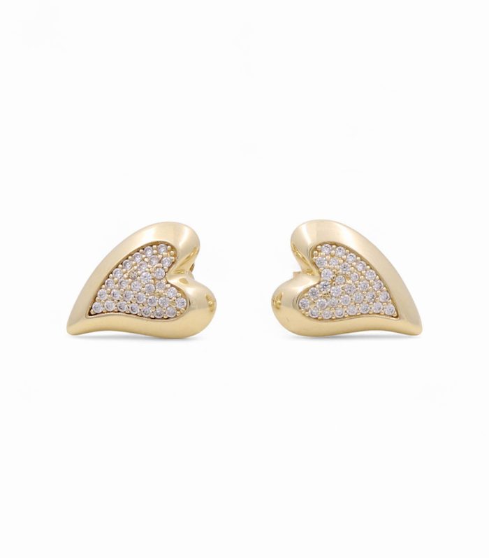 10K Yellow Gold Fashion Heart Women's Stud Earrings with Cz / Weight: 2.9 GR / CQES0HR-1