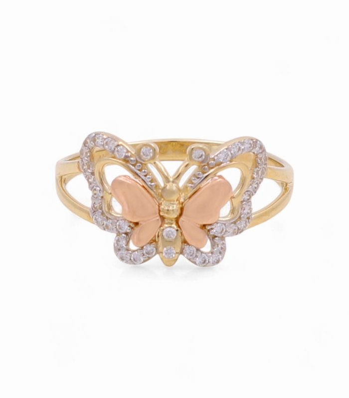 14K Yellow and Rose Gold Butterfly Women's Ring with Cz / Size: 7 / Weight: 1.8 GR / KEEWRTT4BF-1