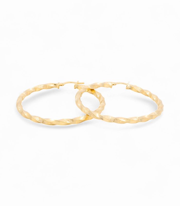 14K Yellow Gold Women's Fashion Hoops Earrings with Diamond Cut / Size: 3.5mmx15mm / Weight: 2.1GR / 240-00399