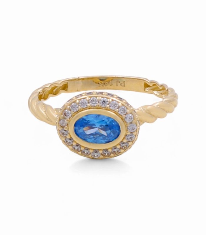 14K Yellow Gold Fashion Women's Ring with Blue Cz / Size: 8 / Weight: 2.4 GR / CPWR4FS-19