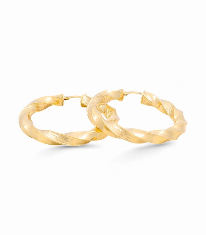 14K Yellow Gold Twist Hoops Earrings with Greek / Size: 5mmx30mm / Weight: 4.5 GR /