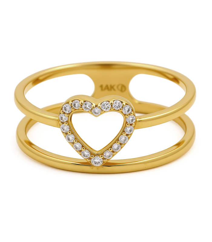 14K Yellow Gold Heart Women's Ring with Cz / Size: 7 / Weight: 2.5 GR / CEEWR4HR-7