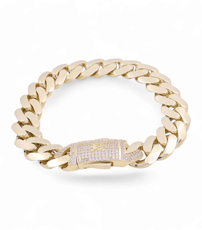 10K Yellow Gold Monaco Men's Bracelet / Stone: Cz / Size: 11mm 8.5" / Weight: 15GR / COMB0MON11-8.5