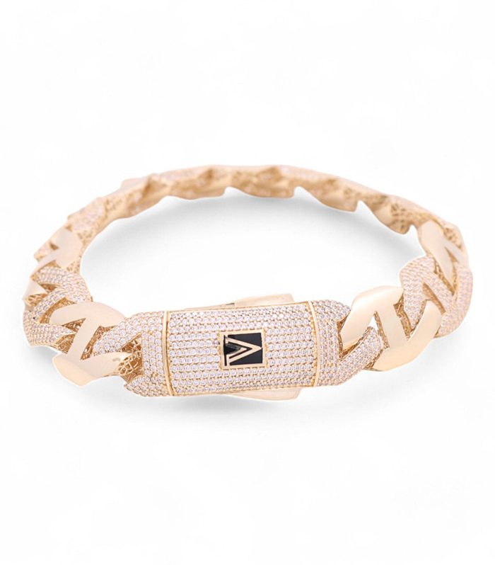 14K Yellow Gold Fashion Men's Bracelet / Stone: CZ / Size: 13.5mm 8" / Weight: 33 GR / 711-55135