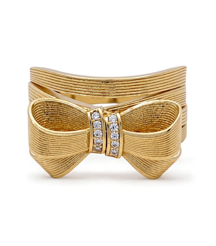10K Yellow Gold Ribbon Women's Ring with Cz / Size: 8 / Weight: 5.2GR / P01R-67