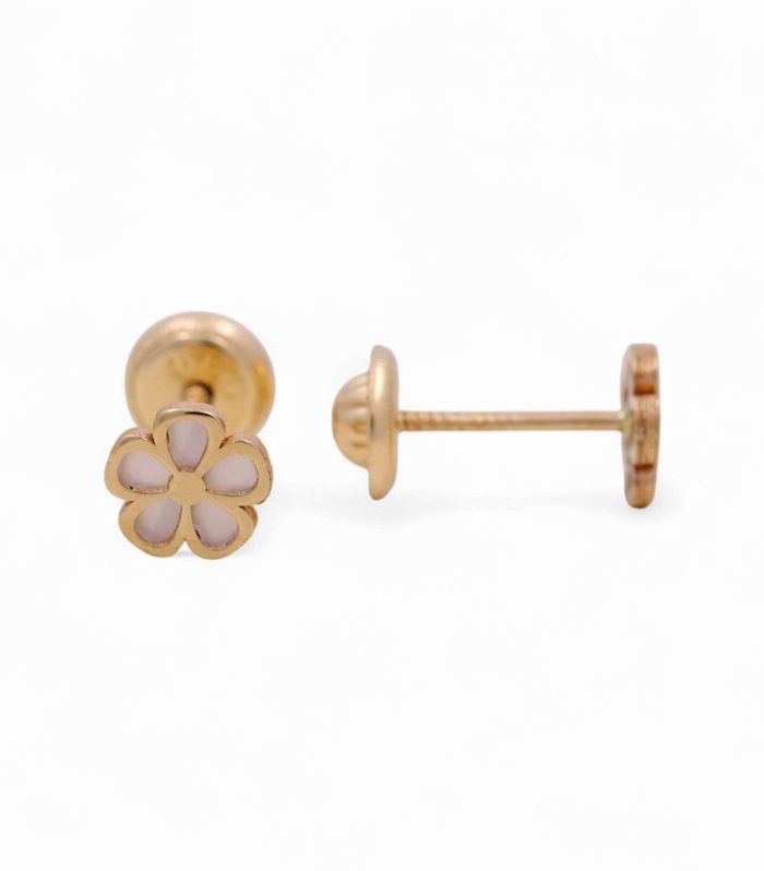 14k Yellow Gold Flower with Mother of Pearl Stud Earrings / 6-553201PN5