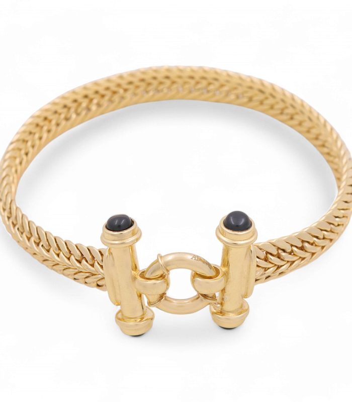 10K Yellow Gold Women's Fancy Link Bracelet with Onyx / Size: 7.5"" / Weight: 12.2 GR / P10S-34