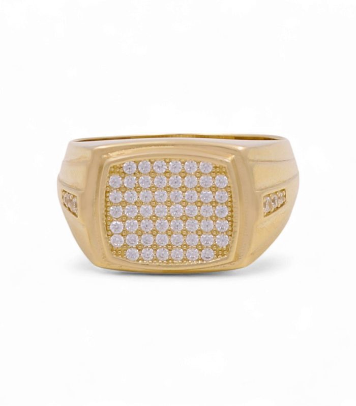 14K Yellow Gold Fashion Men’s Ring with Cz / Size 10 / Weight: 8.2 GR / DOMR4FS-3