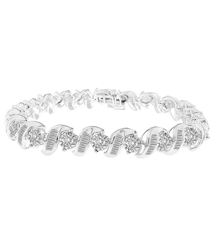 LADIES BRACELET 5.00CT ROUND/BAGUETTE DIAMOND 10K WHITE GOLD
