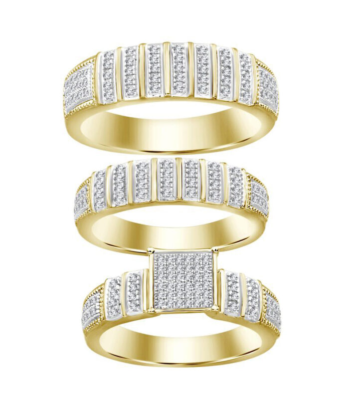 UNISEX TRIOS SET 0.50CT ROUND DIAMOND 10K YELLOW GOLD