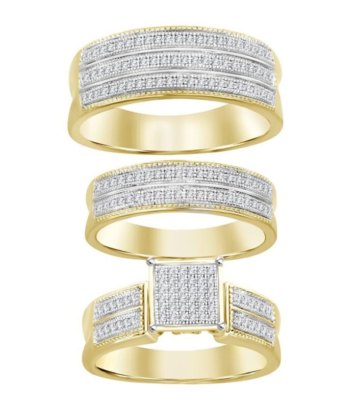 LADIES TRIOS SET 0.50CT ROUND DIAMOND 10K YELLOW GOLD