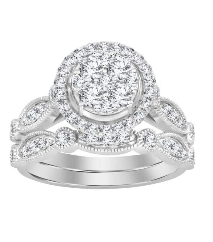 LADIES BRIDAL SET 1.00CT ROUND DIAMOND 14K WHITE GOLD