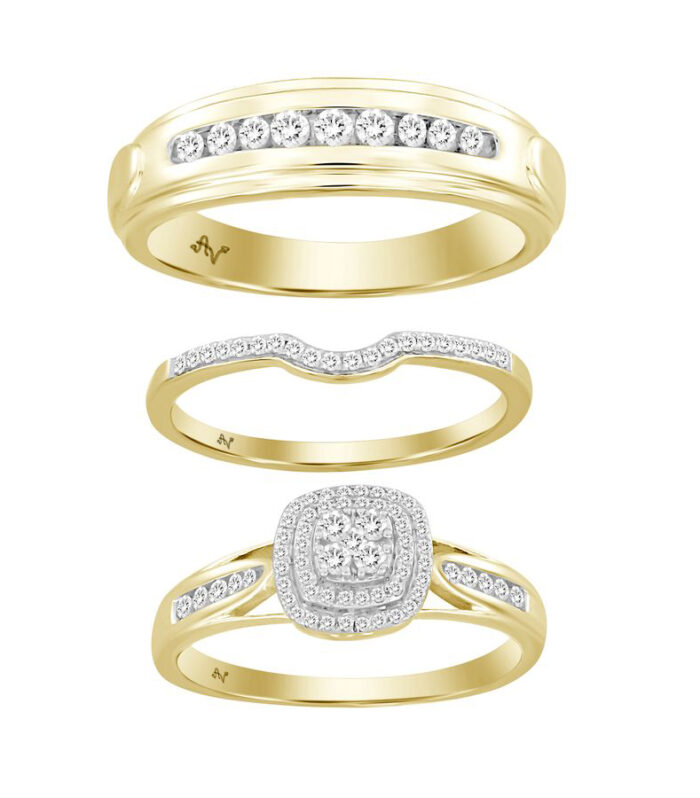 LADIES TRIO SET 0.50CT ROUND DIAMOND 10K YELLOW GOLD