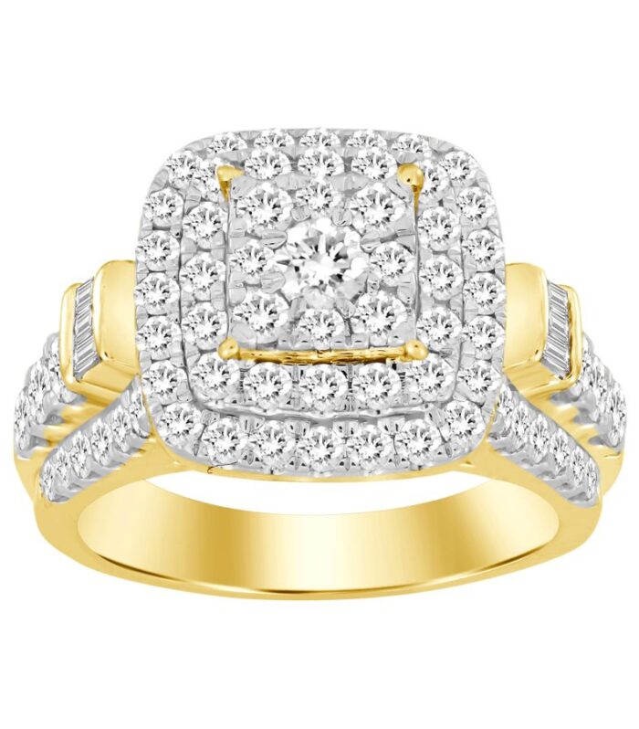 LADIES RING 2.00CT ROUND/BAGUETTE DIAMOND 10K YELLOW GOLD