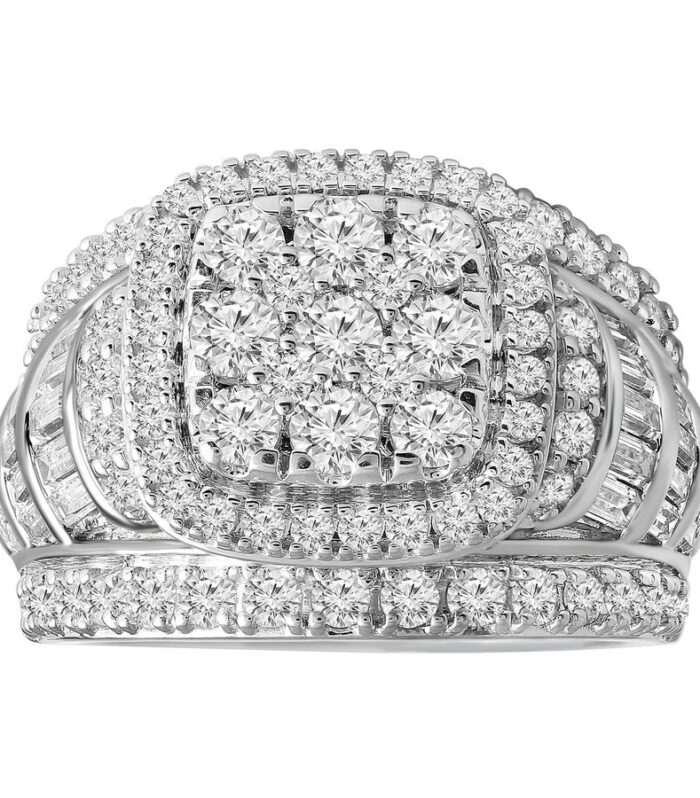 LADIES RING 1.00CT ROUND/BAGUETTE DIAMOND 10K WHITE GOLD