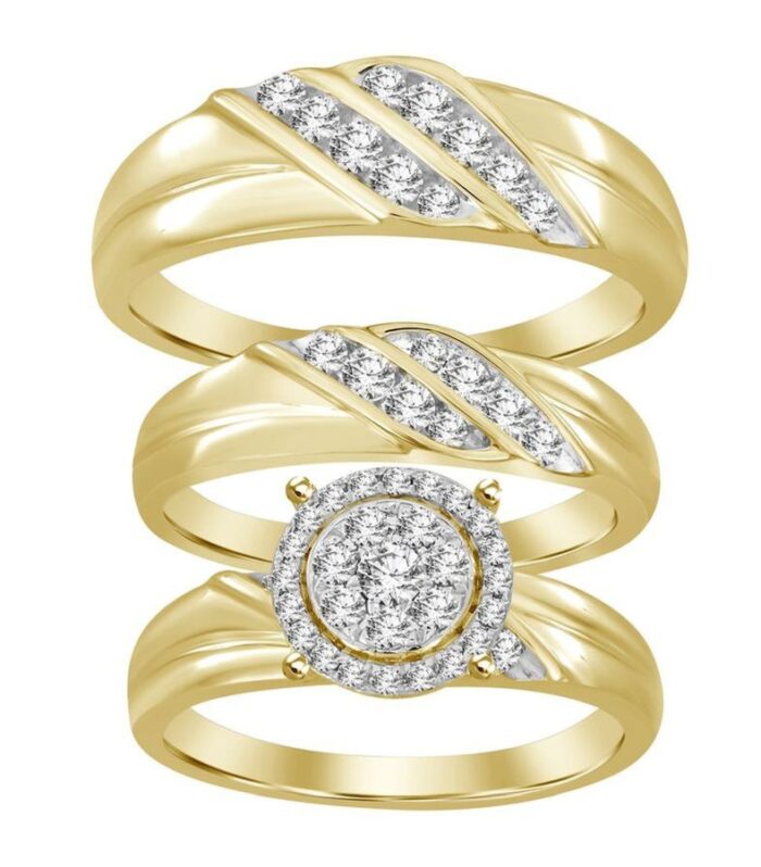 LADIES TRIOS SET 0.75CT ROUND DIAMOND 10K YELLOW GOLD
