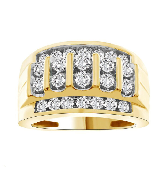 MEN'S RING 1.50CT ROUND DIAMOND 14K YELLOW GOLD