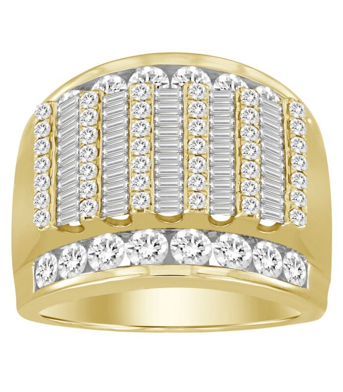MEN'S RING 3.00CT ROUND/BAGUETTE DIAMOND 10K YELLOW GOLD