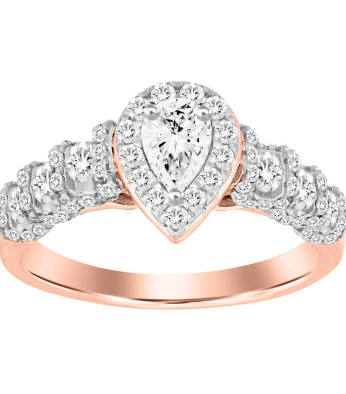 LADIES RING1.00CT PEAR/ROUND DIAMOND 14K ROSE GOLD