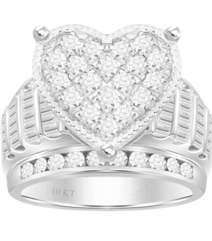 LADIES RING 3.00CT ROUND/BAGUETTE DIAMOND 10K WHITE GOLD