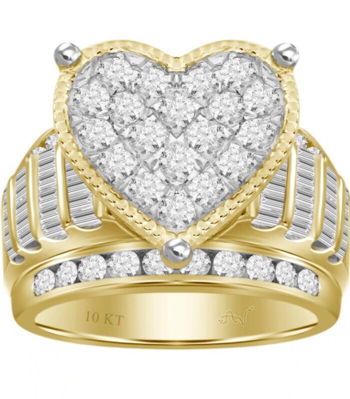 LADIES RING 3.00CT ROUND/BAGUETTE DIAMOND 10K YELLOW GOLD