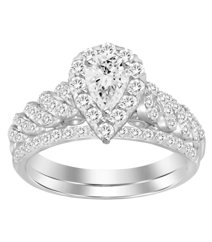 LADIES BRIDAL SET 1.00CT ROUND DIAMOND 14K WHITE GOLD