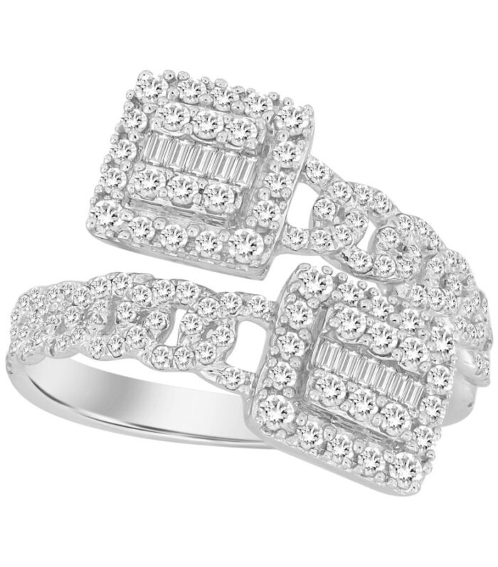 LADIES RING 0.75CT ROUND/BAGUETTE DIAMOND 10K WHITE GOLD