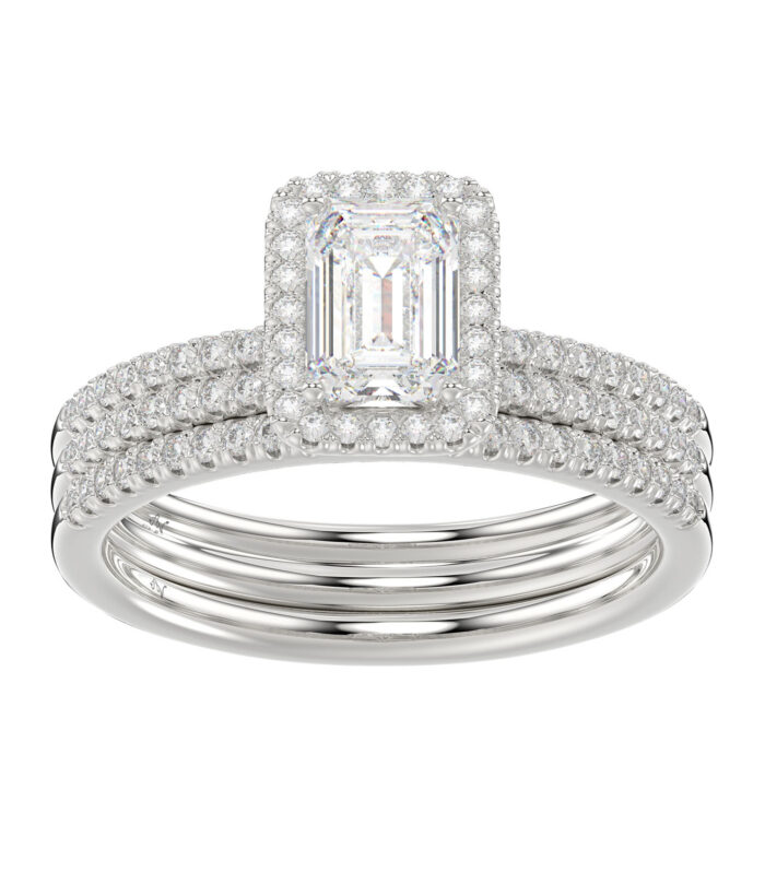 LADIES BRIDAL SET 1.50CT ROUND DIAMOND 14K WHITE GOLD (SI QUALITY) (CENTER STONE 0.75CT EMERALD DIAMOND)