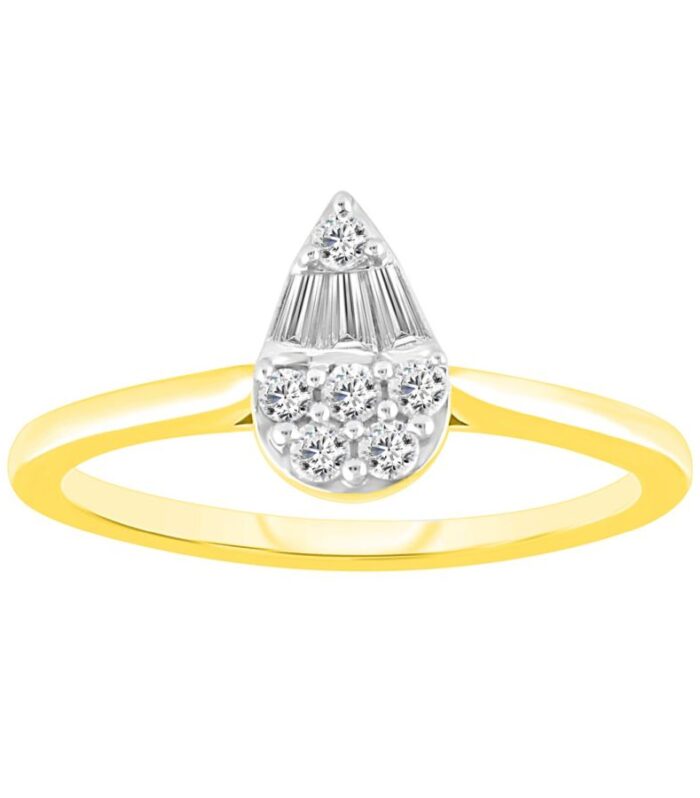 LADIES RING 0.25CT ROUND/BAGUETTE DIAMOND 10K YELLOW GOLD