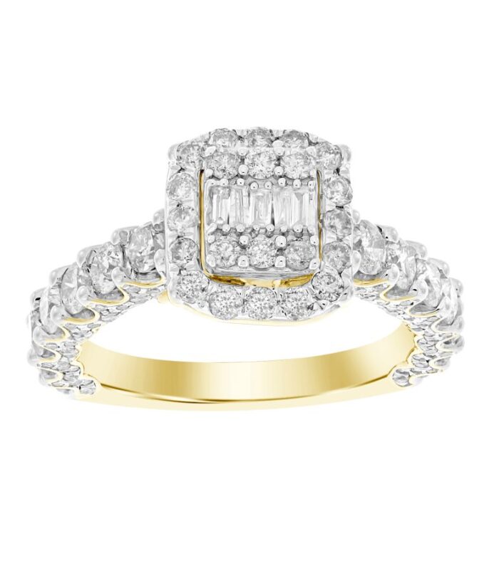 LADIES RING 2.00CT ROUND/BAGUETTE DIAMOND 14K YELLOW GOLD