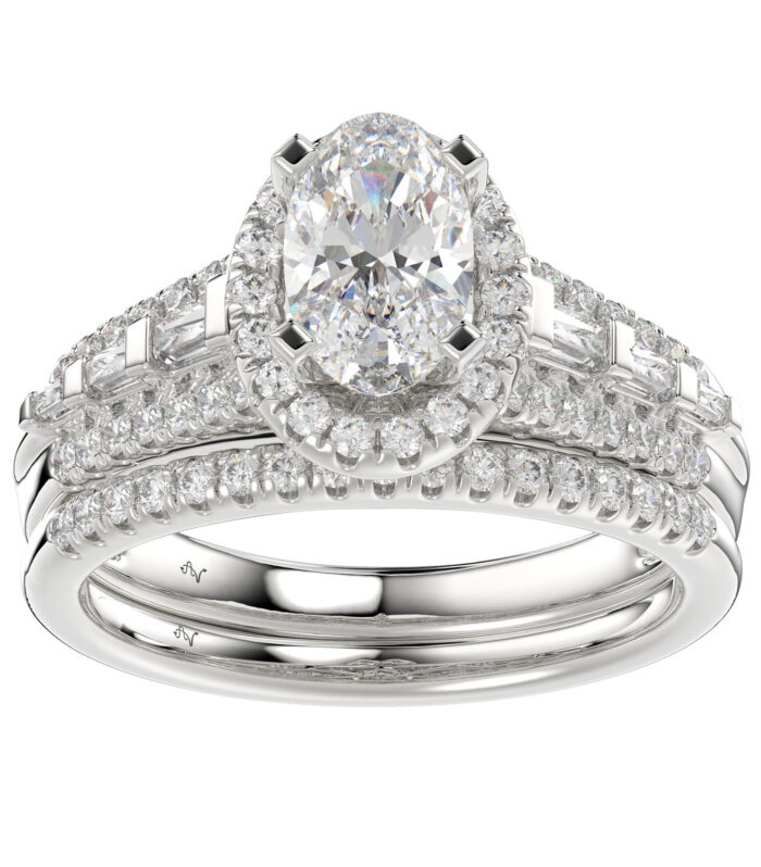 LADIES SEMI MOUNT BRIDAL SET 0.65CT ROUND/BAGUETTE DIAMOND 14K WHITE GOLD (SI QUALITY)