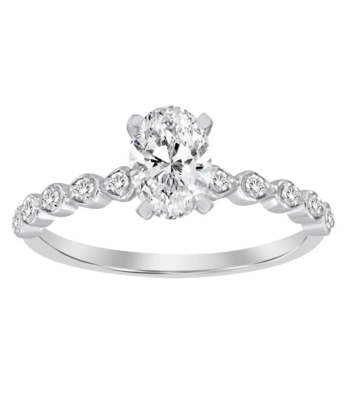 LADIES RING 0.15CT ROUND DIAMOND 14K WHITE GOLD (CENTER STONE 1.00CT OVAL DIAMOND)