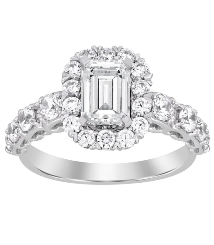LADIES SEMI MOUNT RING 1.00CT ROUND DIAMOND 14K WHITE GOLD (CENTER STONE 1.00CT EMERALD DIAMOND)
