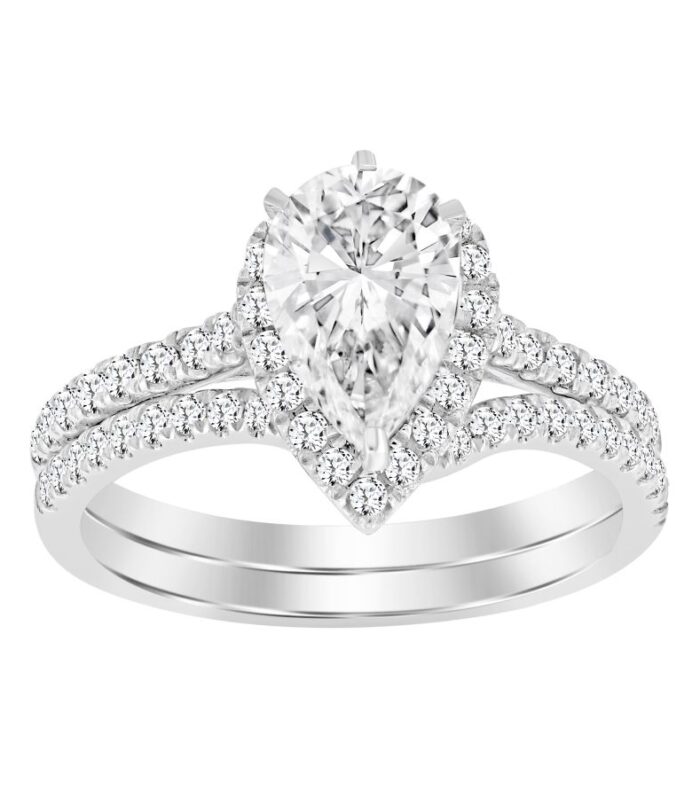 LADIES BRIDAL SET 0.50CT ROUND DIAMOND 14K WHITE GOLD