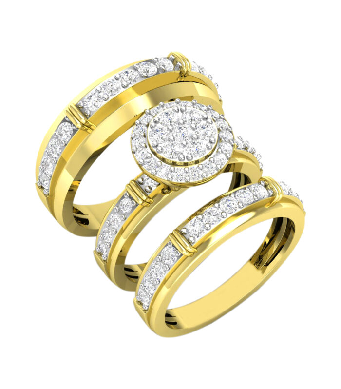 LADIES TRIO SET 1.50CT ROUND DIAMOND 10K YELLOW GOLD