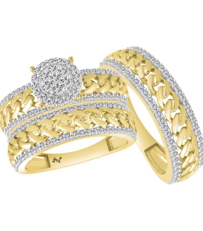 LADIES TRIO SET 1.00CT ROUND DIAMOND 10K YELLOW GOLD