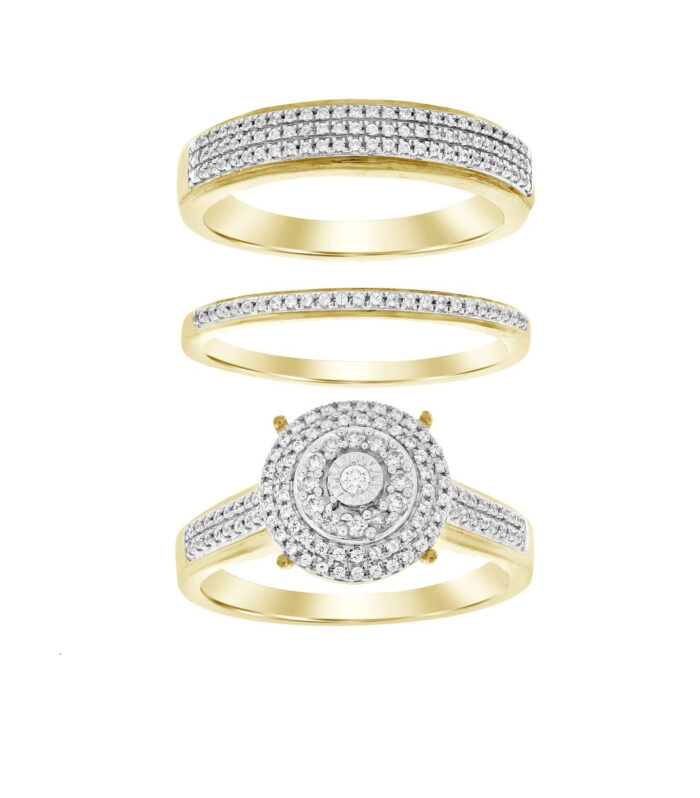 LADIES TRIO SET 0.50CT ROUND DIAMOND 10K YELLOW GOLD
