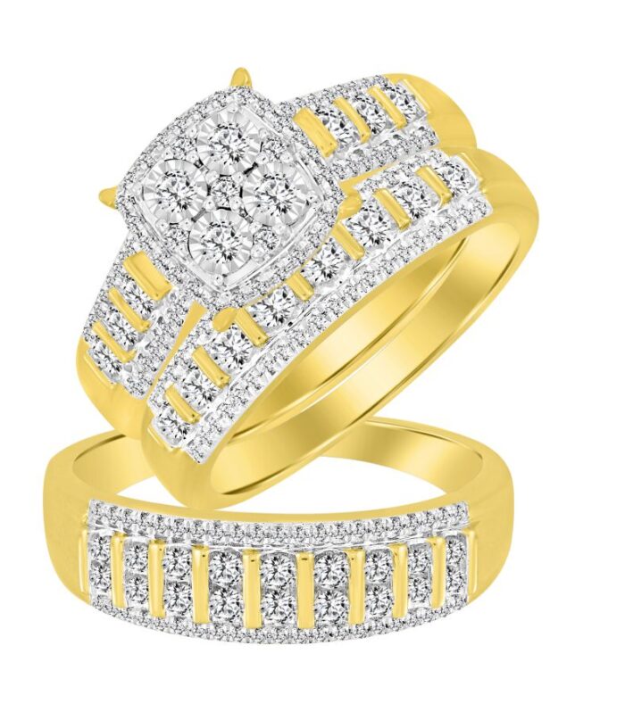 LADIES TRIOS SET 1.00CT ROUND DIAMOND 10K YELLOW GOLD