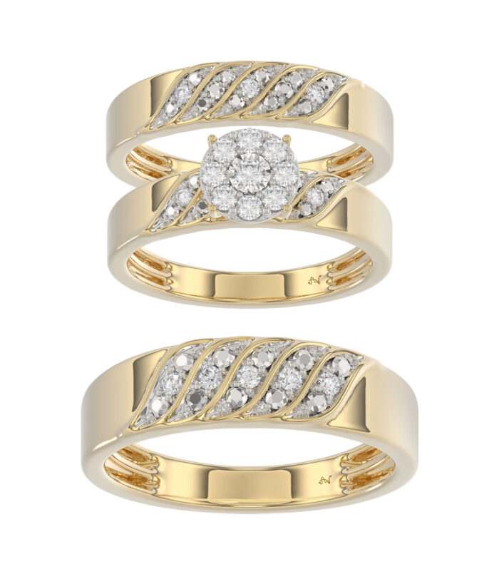 LADIES TRIOS SET 0.33CT ROUND DIAMOND 10K YELLOW GOLD