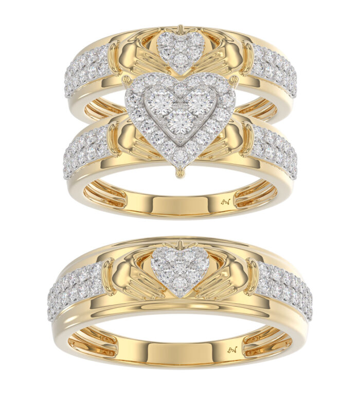 LADIES TRIO SET 1.00CT ROUND DIAMOND 10K YELLOW GOLD