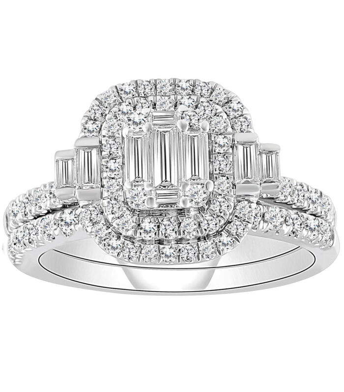 LADIES RING 1.00CT ROUND/BAGUETTE DIAMOND 14K WHITE GOLD